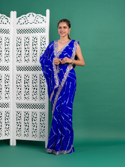 KcPc New Beautiful Chiffon Leheriya Style Wih Gotapatti Work Saree SWA