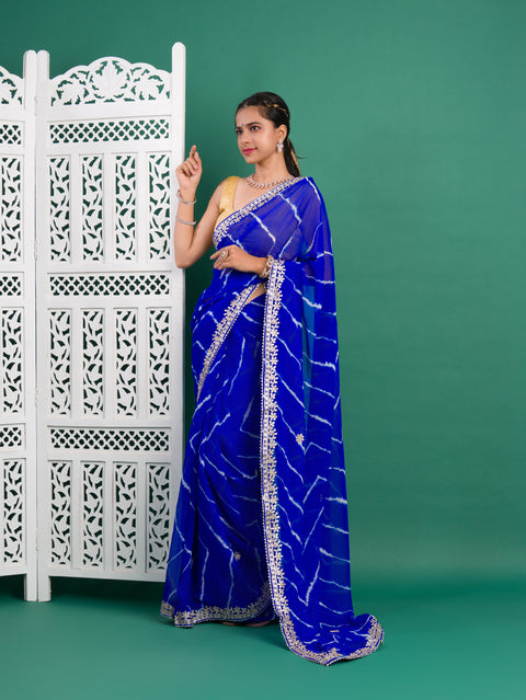 KcPc New Beautiful Chiffon Leheriya Style Wih Gotapatti Work Saree SWA