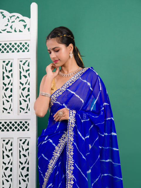 KcPc New Beautiful Chiffon Leheriya Style Wih Gotapatti Work Saree SWA