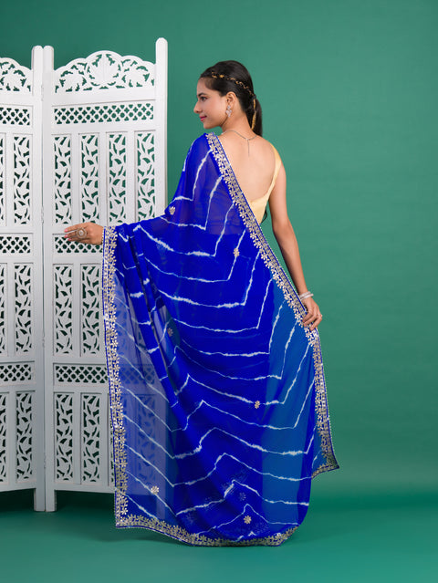 KcPc New Beautiful Chiffon Leheriya Style Wih Gotapatti Work Saree SWA