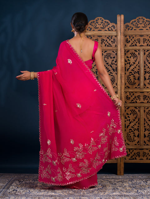 KcPc Latest Chinon Silk Designer Style With Gotapatti Jaal Cut Work Saree AMT