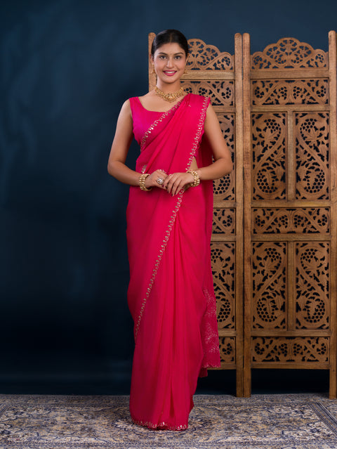 KcPc Latest Chinon Silk Designer Style With Gotapatti Jaal Cut Work Saree AMT