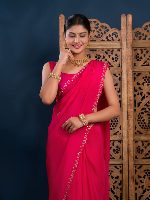 KcPc Latest Chinon Silk Designer Style With Gotapatti Jaal Cut Work Saree AMT