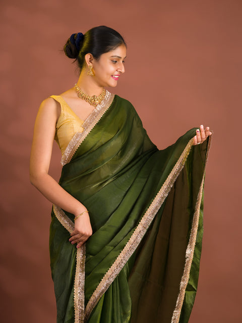By Chiffon Tissue Saree  With Party Wear