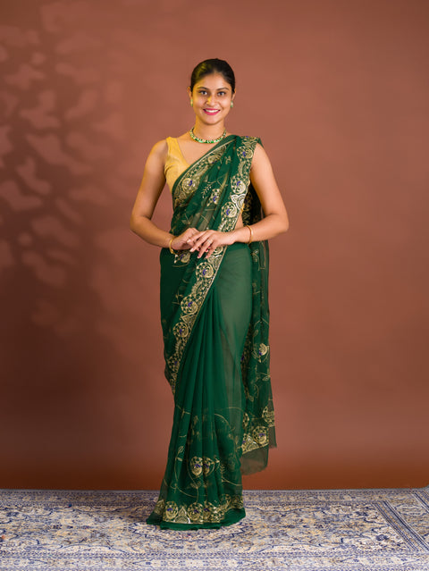 By Designer Saree With Handcrafted Aari Tari Work 