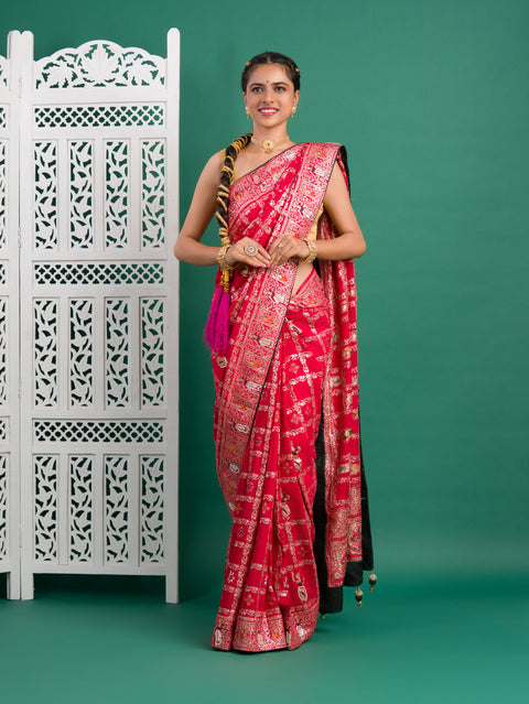 KcPc Designer Rajwadi style Gharchola Bandhej Sarees  Red