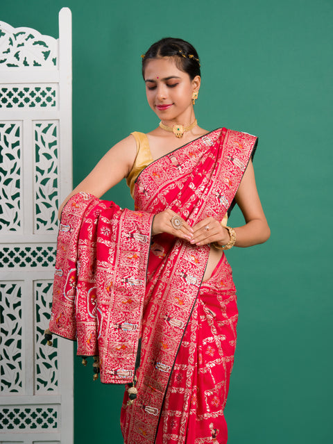 KcPc Designer Rajwadi style Gharchola Bandhej Sarees  Red