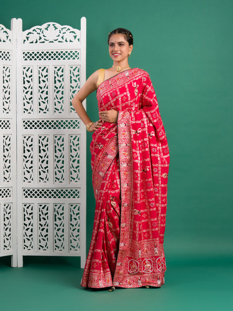 KcPc Designer Rajwadi style Gharchola Bandhej Sarees  Red