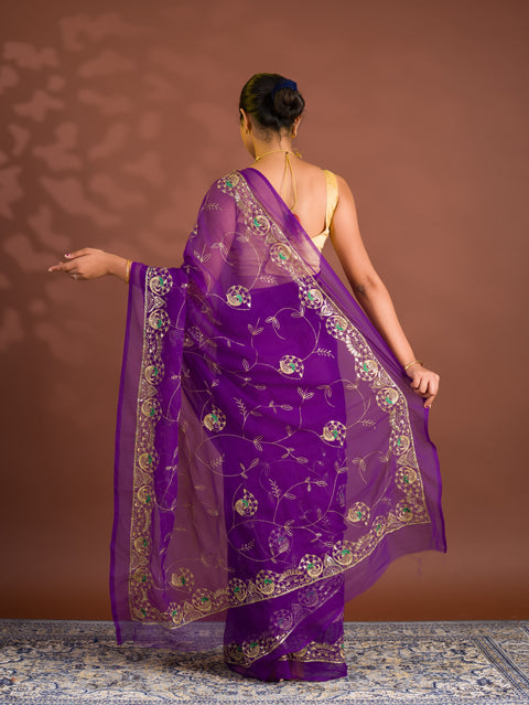 KcPc New Elegant Chiffon Saree with Aari Tari Handwork Designer Traditional Wear  JAY