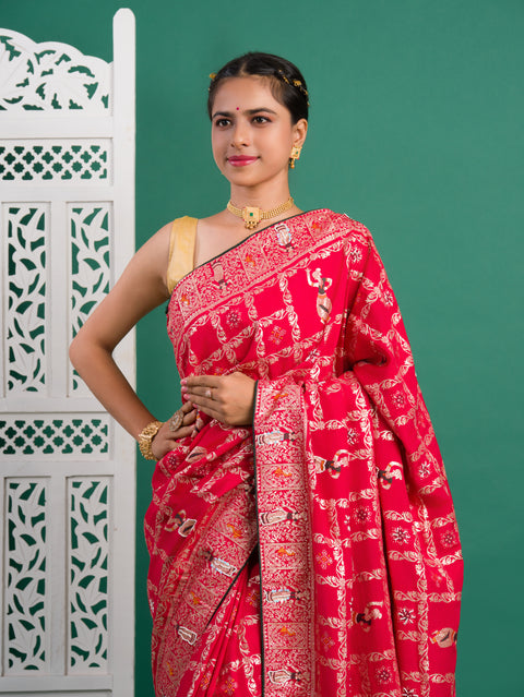 KcPc Designer Rajwadi style Gharchola Bandhej Sarees  Red