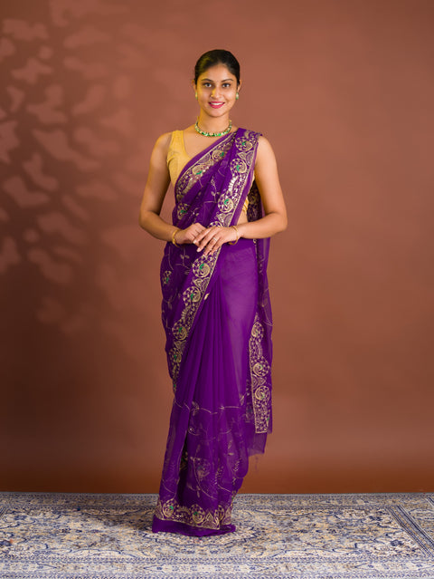 KcPc New Elegant Chiffon Saree with Aari Tari Handwork Designer Traditional Wear  JAY