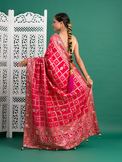 KcPc Designer Rajwadi style Gharchola Bandhej Sarees  Red