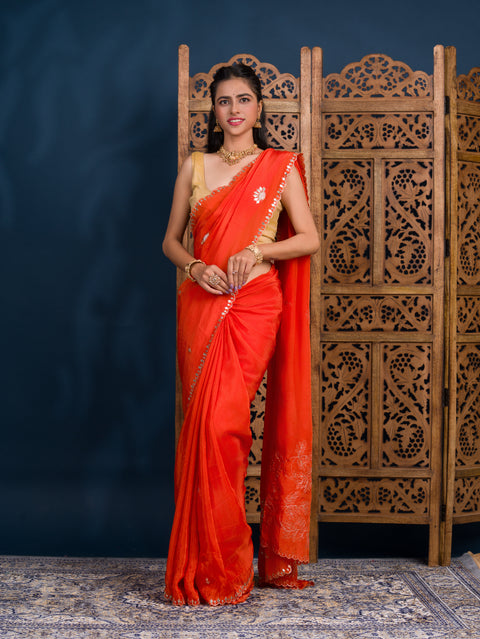 KcPc New Chinon Silk Designer Style With Gotapatti Jaal Cut Work Saree AMT