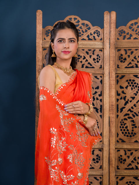 KcPc New Chinon Silk Designer Style With Gotapatti Jaal Cut Work Saree AMT