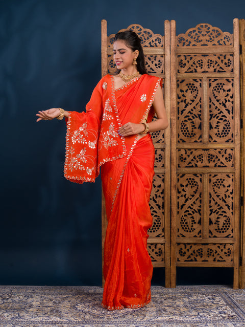 KcPc New Chinon Silk Designer Style With Gotapatti Jaal Cut Work Saree AMT