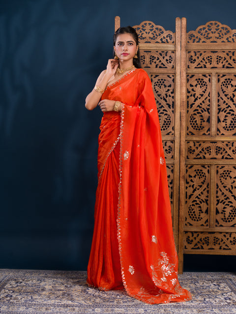 KcPc New Chinon Silk Designer Style With Gotapatti Jaal Cut Work Saree AMT