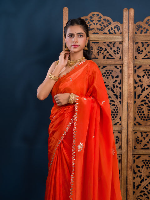 KcPc New Chinon Silk Designer Style With Gotapatti Jaal Cut Work Saree AMT