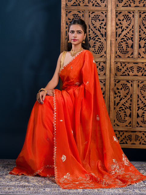 KcPc New Chinon Silk Designer Style With Gotapatti Jaal Cut Work Saree AMT