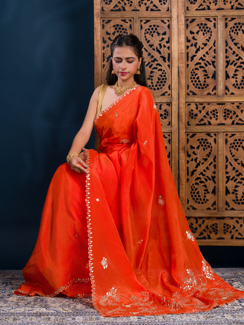 KcPc New Chinon Silk Designer Style With Gotapatti Jaal Cut Work Saree AMT