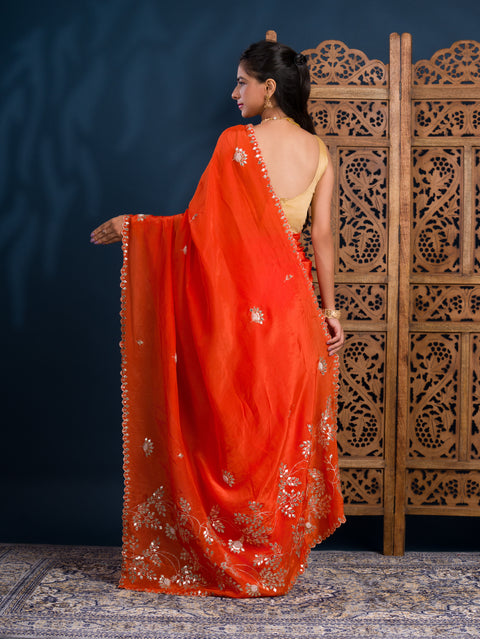 KcPc New Chinon Silk Designer Style With Gotapatti Jaal Cut Work Saree AMT