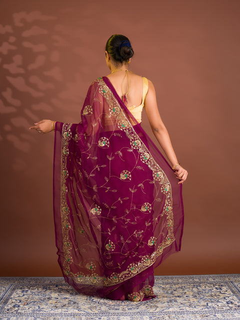 KcPc New Classic Chiffon Saree with Handcrafted Aari Tari Embellishment JAY