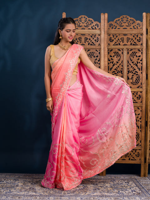 KcPc New H O Silk Traditional Style With Gota Patti Work Saree KSF