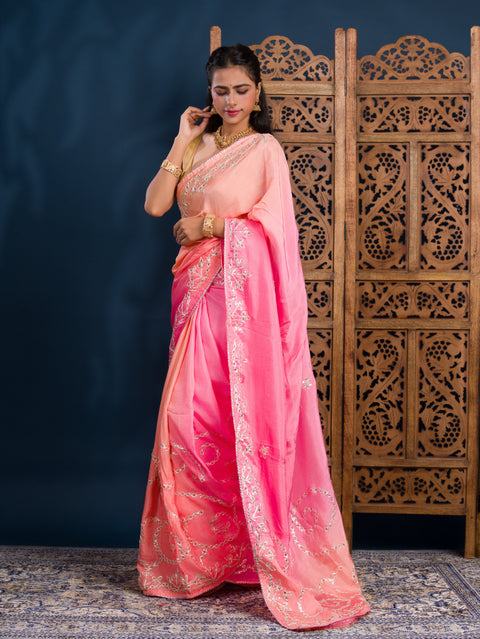 KcPc New H O Silk Traditional Style With Gota Patti Work Saree KSF