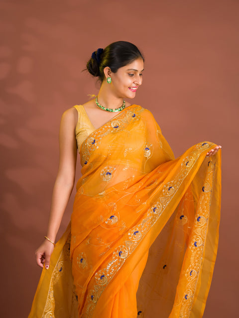 By Designer Saree With Handcrafted Aari Tari Work 
