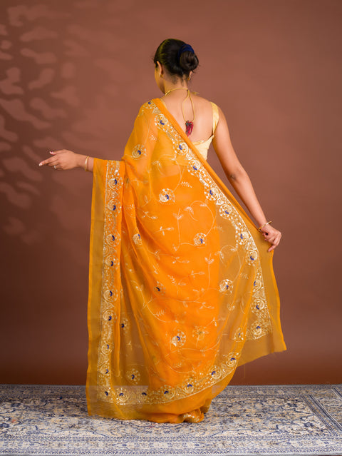 By Designer Saree With Handcrafted Aari Tari Work 