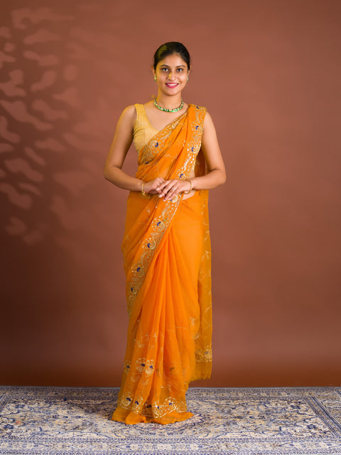 By Designer Saree With Handcrafted Aari Tari Work 