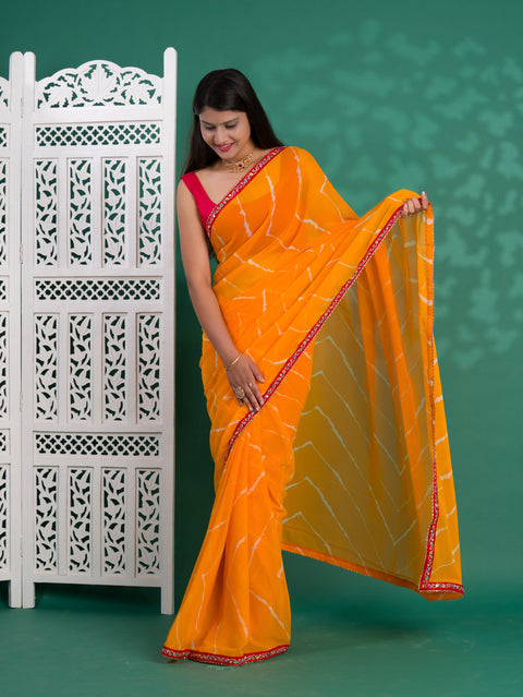 KcPc New Latest Chiffon Leheriya Style with Embroidery Work Saree STL