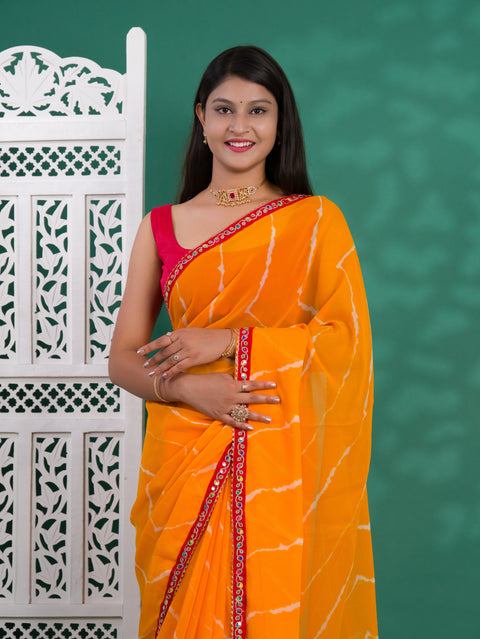 KcPc New Latest Chiffon Leheriya Style with Embroidery Work Saree STL