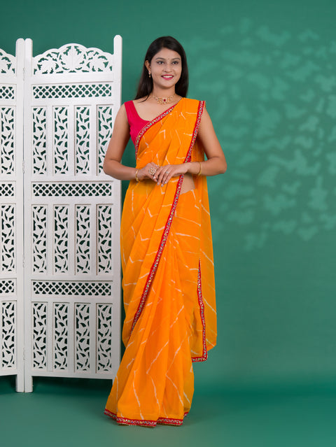 KcPc New Latest Chiffon Leheriya Style with Embroidery Work Saree STL