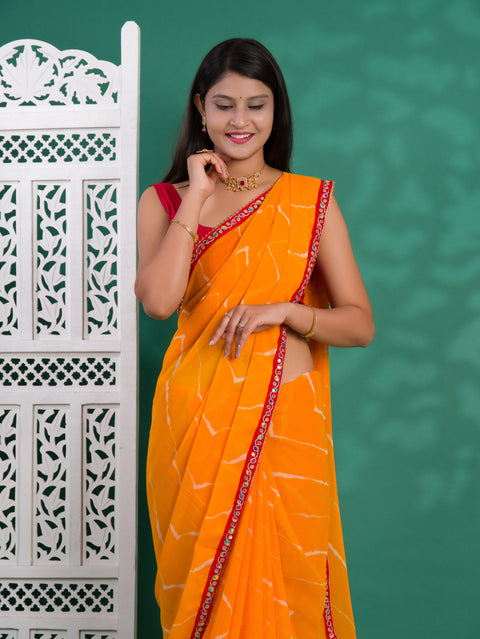 KcPc New Latest Chiffon Leheriya Style with Embroidery Work Saree STL