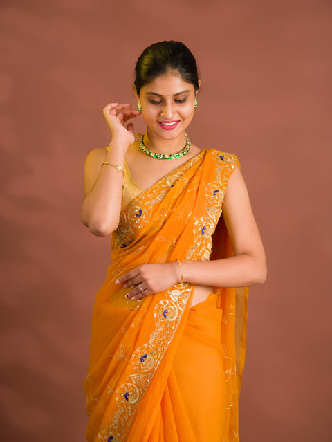 By Designer Saree With Handcrafted Aari Tari Work 