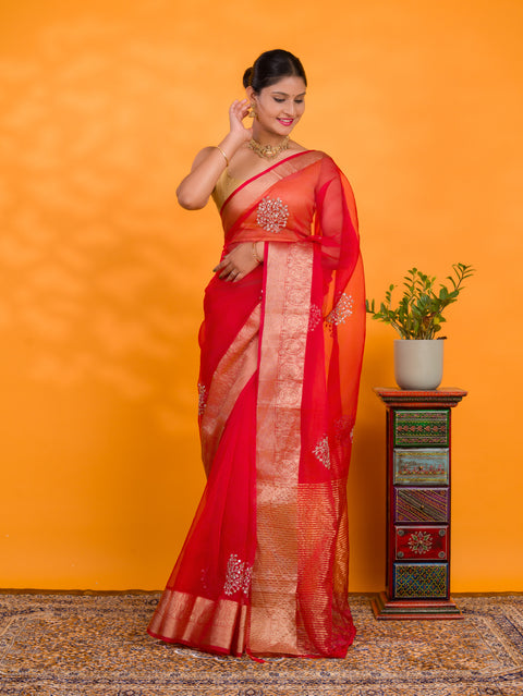 KcPc New Traditional Organza Saree with Banarasi Elegance SWA