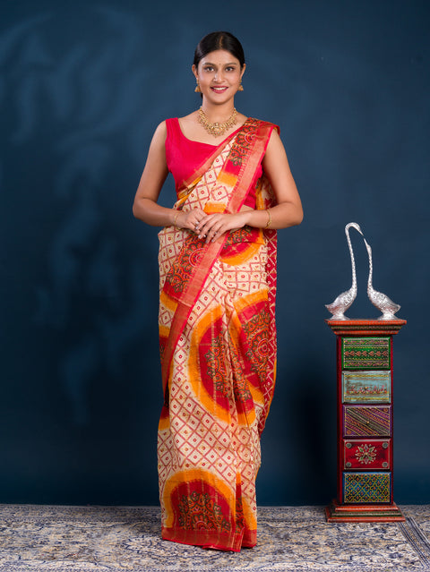 By Ghatchola Saree With Bikaneri bandhej Work 