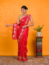 By Bandhani Saree With Gotapatti Work