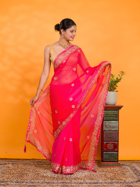 By Traditional Saree With Cutdana Embroidery Work