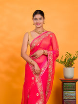 By Traditional Saree With Cutdana Embroidery Work