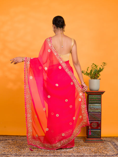 By Traditional Saree With Cutdana Embroidery Work