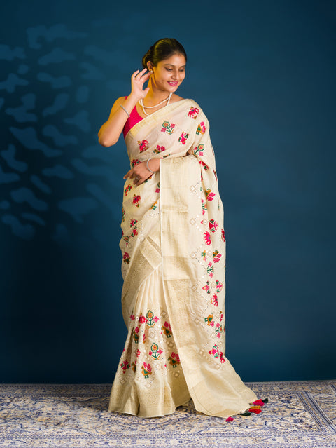 By Patola Embroidery Saree with Mirror Work