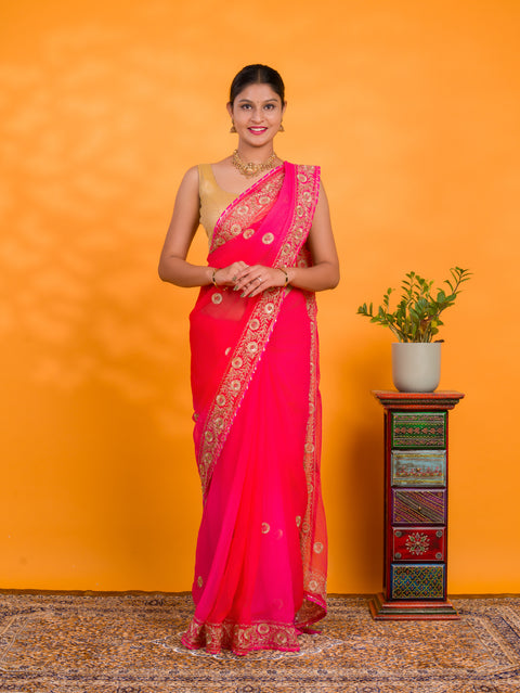 By Traditional Saree With Cutdana Embroidery Work