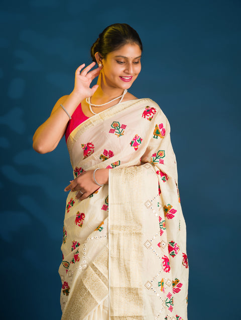 By Patola Embroidery Saree with Mirror Work