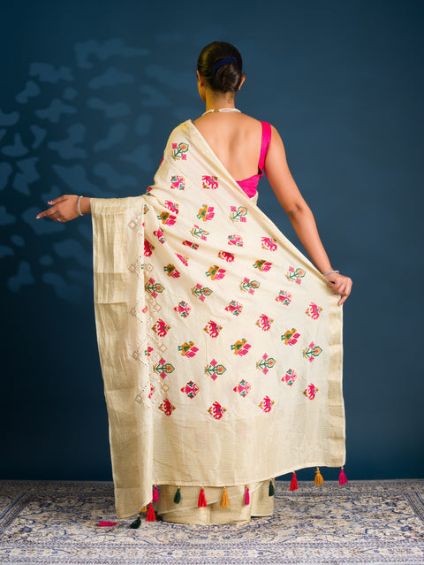 By Patola Embroidery Saree with Mirror Work