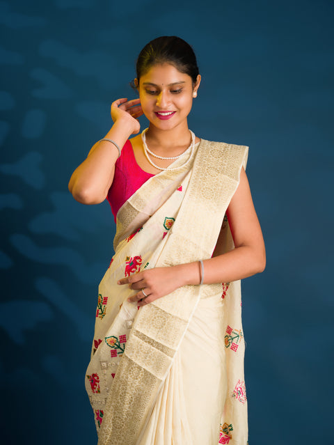 By Patola Embroidery Saree with Mirror Work