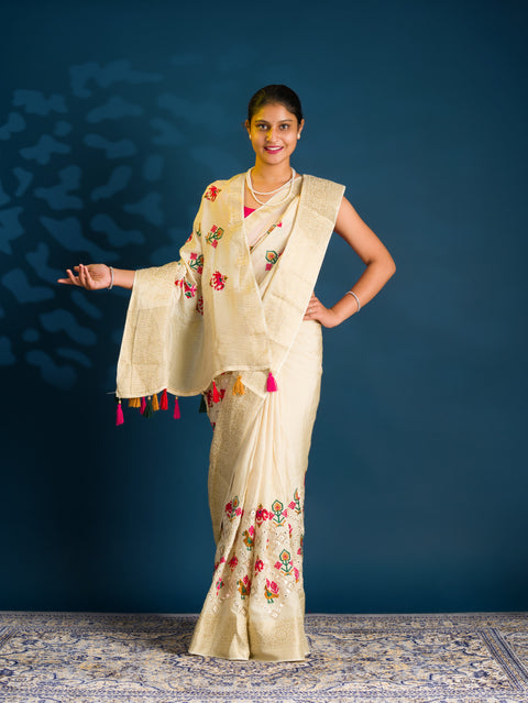 By Patola Embroidery Saree with Mirror Work