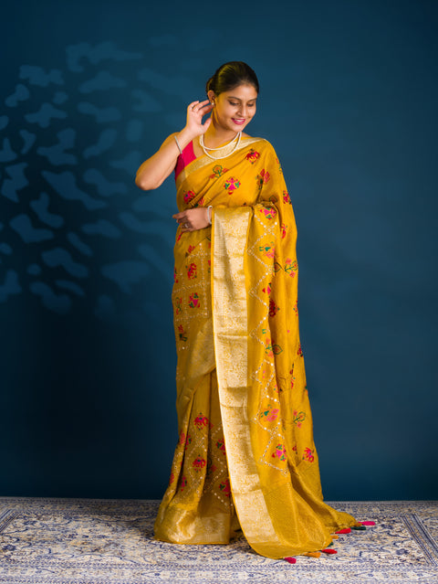 Silk Patola embroidery Style With Mirror Work Saree for festive season 