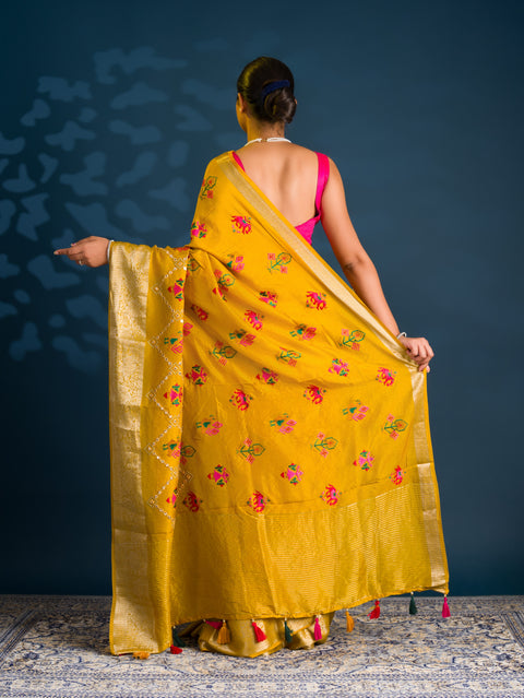 Silk Patola embroidery Style With Mirror Work Saree for festive season 