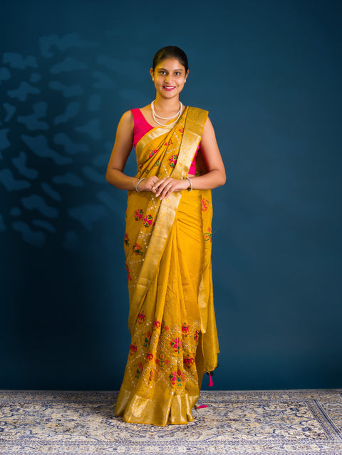 Silk Patola embroidery Style With Mirror Work Saree for festive season 